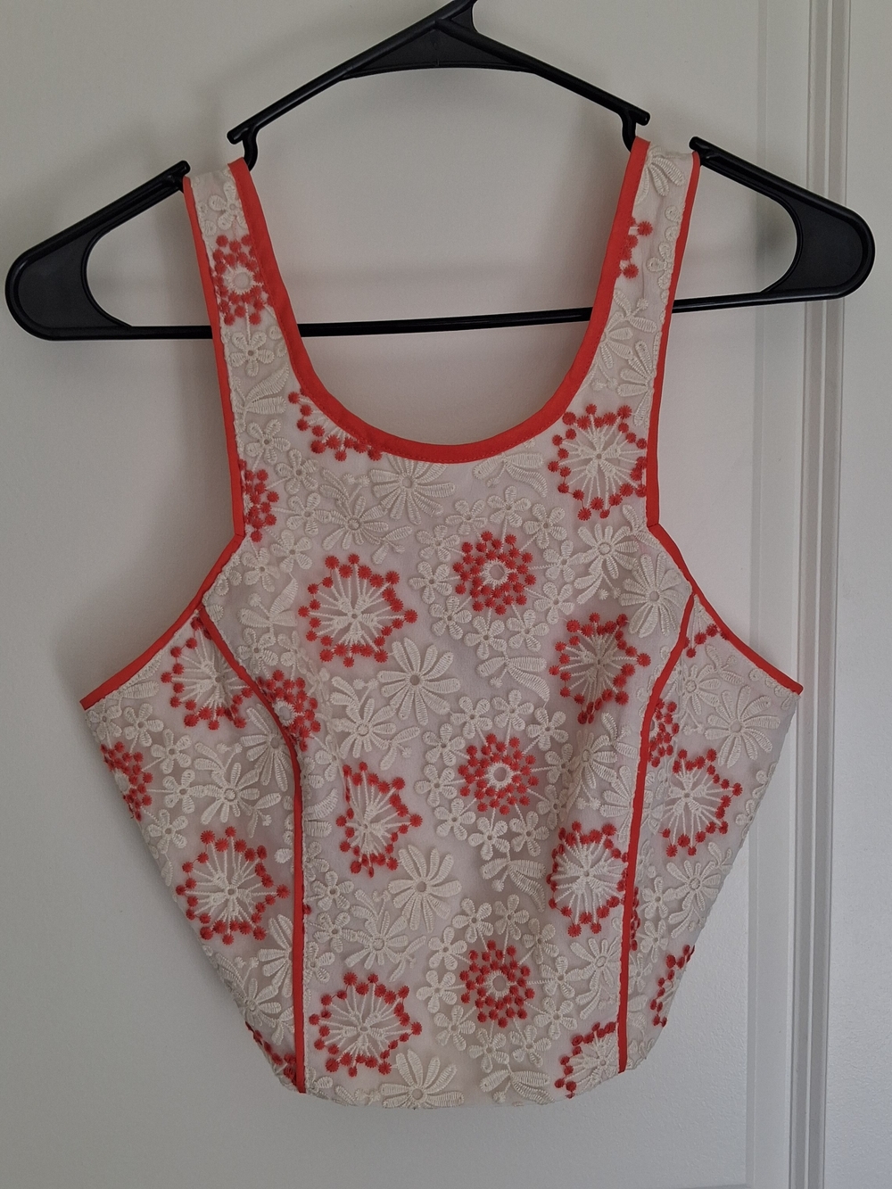Champagne And Strawberry BoHo Floral Embrodered Crop Tank